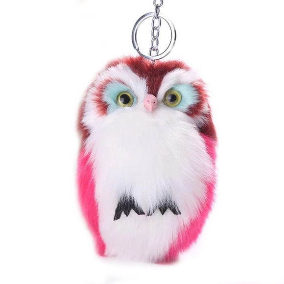 🆕Maroon, Pink & Aqua Owl Pom Poof Keychain Charm! - Picture 4 of 8